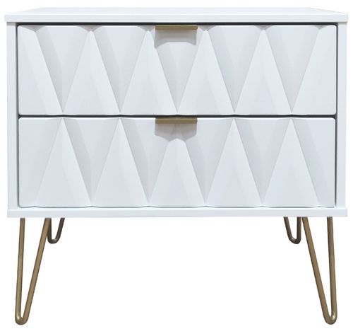 Diamond White 2 Drawer Midi Bedside Cabinet with Gold Hairpin Legs