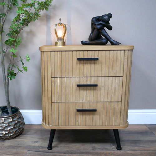 Bedside Cabinet - 3 Drawer - Ribbed Wooden
