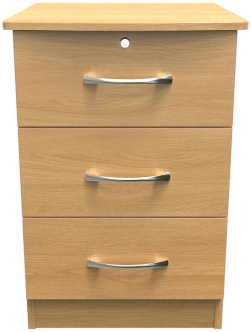 Eve Oak Effect 3 Drawer Bedside Cabinet with Lock