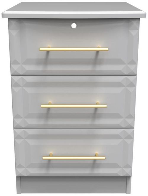 Faye Grey 3 Drawer Bedside Cabinet with Lock