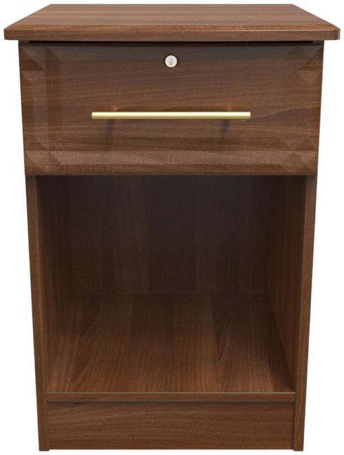 Faye Walnut Effect 1 Drawer Bedside Cabinet with Lock