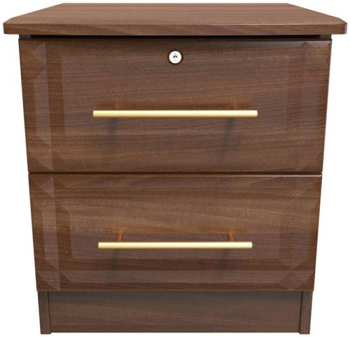 Faye Walnut Effect 2 Drawer Bedside Cabinet with Lock