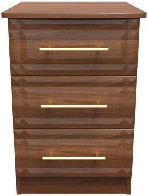 Faye Walnut Effect 3 Drawer Bedside Cabinet
