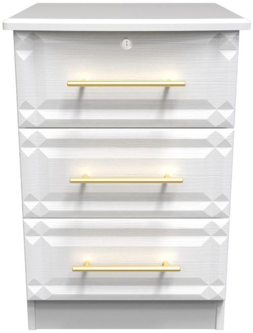 Faye White 3 Drawer Bedside Cabinet with Lock