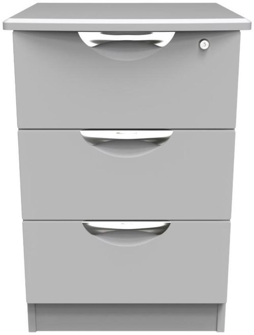 Flora Grey 3 Drawer Bedside Cabinet with Lock
