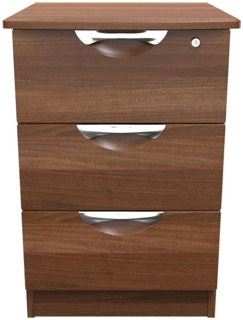 Flora Walnut Effect 3 Drawer Bedside Cabinet with Lock