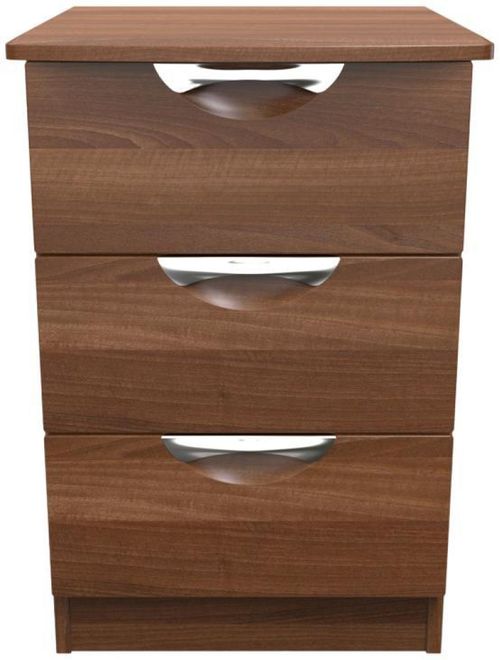 Flora Walnut Effect 3 Drawer Bedside Cabinet