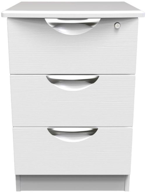 Flora White 3 Drawer Bedside Cabinet with Lock