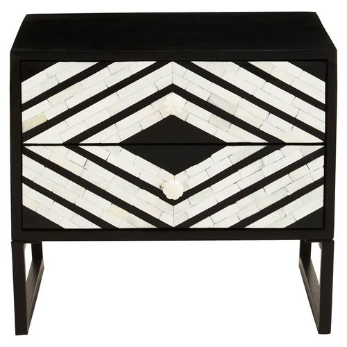 Fusion Bedside Table - 2 Drawer - Black Bone Inlay