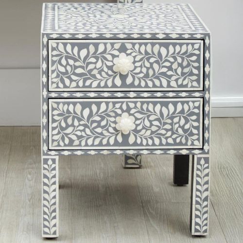Fusion Bedside Table - 2 Drawer - Square - Silver Bone Inlay