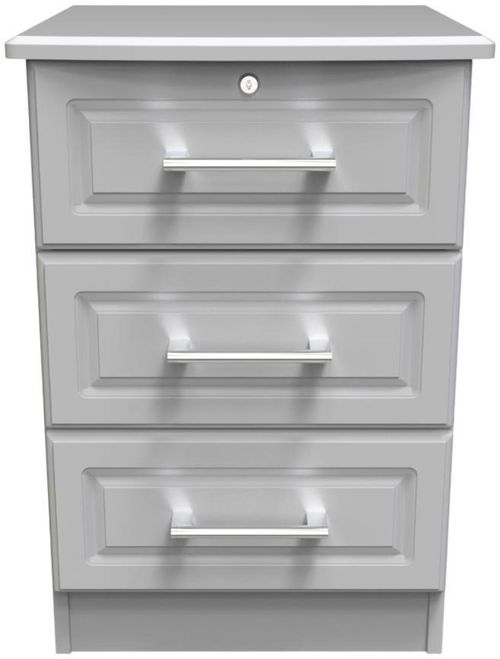 Gina Grey 3 Drawer Bedside Cabinet with Lock