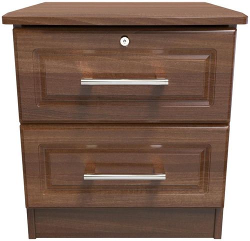 Gina Walnut Effect 2 Drawer Bedside Cabinet with Lock