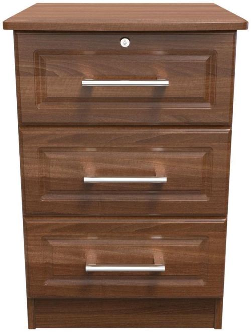 Gina Walnut Effect 3 Drawer Bedside Cabinet with Lock