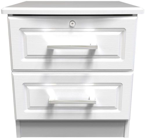Gina White 2 Drawer Bedside Cabinet with Lock