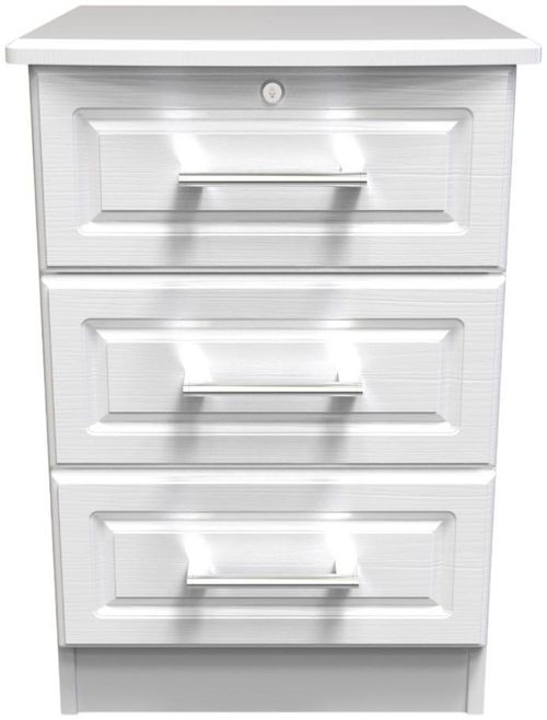 Gina White 3 Drawer Bedside Cabinet with Lock