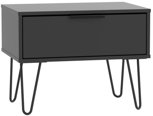 Hong Kong Black 1 Drawer Wide Bedside Table with Hairpin Legs