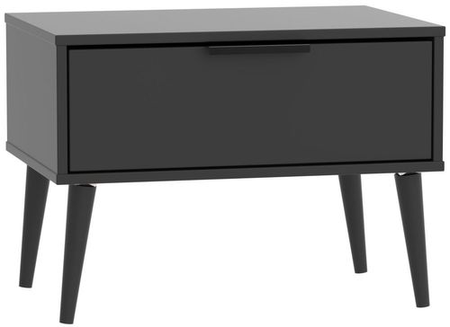Hong Kong Black 1 Drawer Wide Bedside Table with Wooden Legs