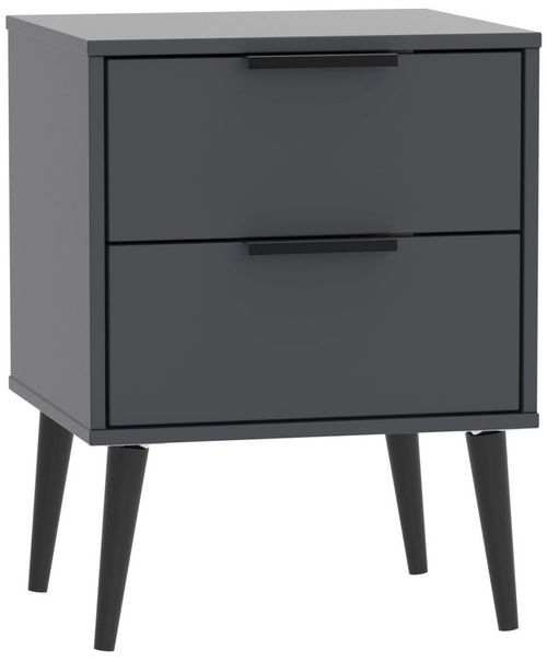 Hong Kong Graphite 2 Drawer Bedside Cabinet with Wooden Legs