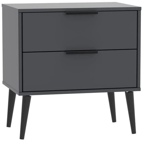 Hong Kong Graphite 2 Drawer Wide Bedside Cabinet with Wooden Legs