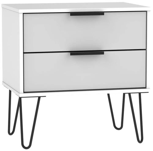 Hong Kong Grey and White 2 Drawer Wide Bedside Cabinet with Hairpin Legs