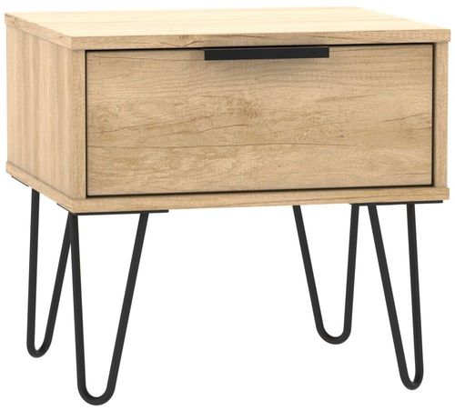 Hong Kong Oak Effect 1 Drawer Bedside Table with Hairpin Legs