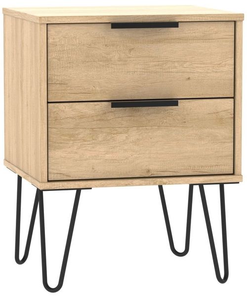 Hong Kong Oak Effect 2 Drawer Bedside Cabinet with Hairpin Legs