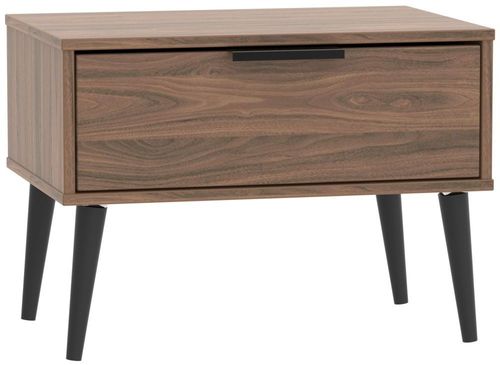 Hong Kong Walnut Effect 1 Drawer Wide Bedside Table with Wooden Legs