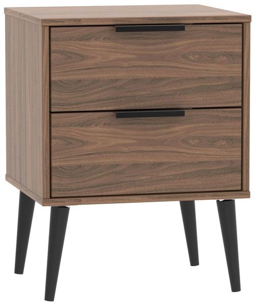 Hong Kong Walnut Effect 2 Drawer Bedside Cabinet with Wooden Legs