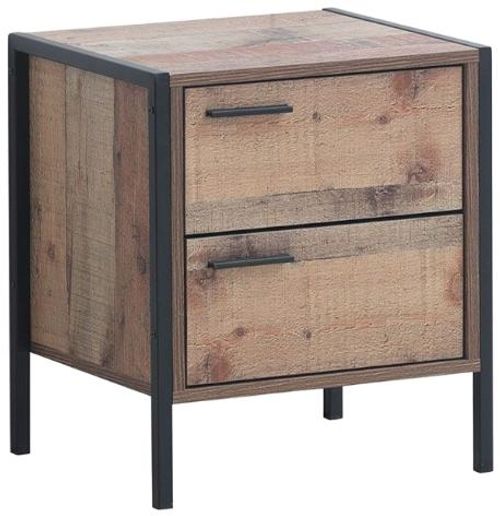 Industrial Rustic Oak Effect 2 Drawer Bedside Cabinet