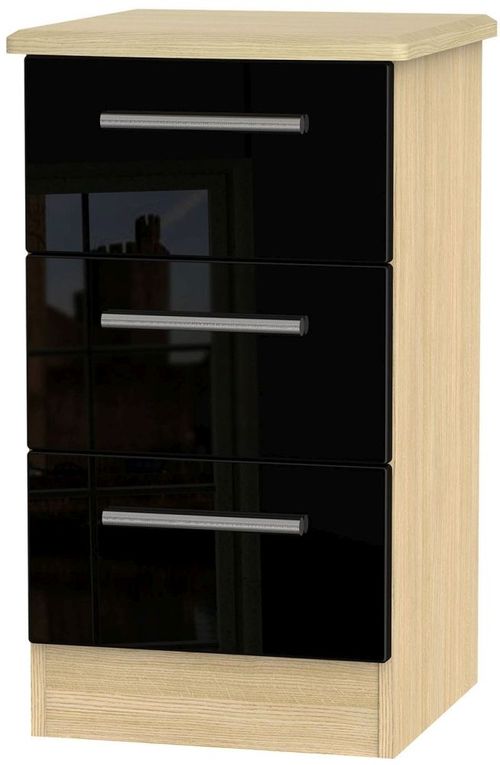 Knightsbridge Black Gloss and Light Oak 3 Drawer Bedside Cabinet