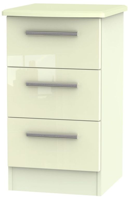 Knightsbridge Cream Gloss 3 Drawer Bedside Cabinet