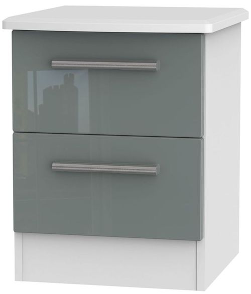 Knightsbridge Grey Gloss and White 2 Drawer Bedside Cabinet