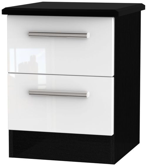 Knightsbridge White Gloss and Black 2 Drawer Bedside Cabinet
