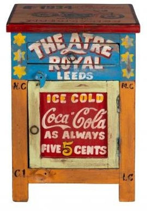 Kufri Hand Painted Vintage 1 Door Bedside Cabinet