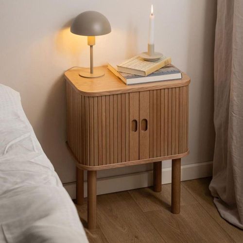 Langley Bedside Table - 2 Door - Fluted - Oak