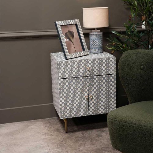 Burgess Bedside Cabinet - Grey Bone Inlay - 2 Door - 1 Drawer