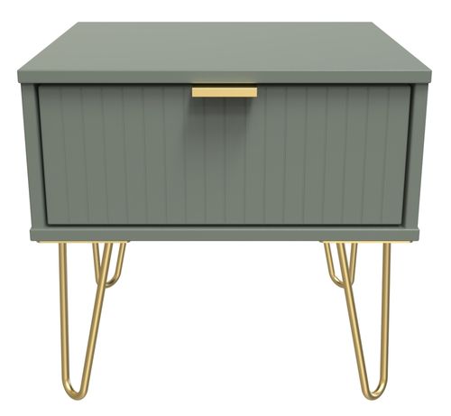 Linear Green 1 Drawer Bedside Table with Gold Hairpin Legs