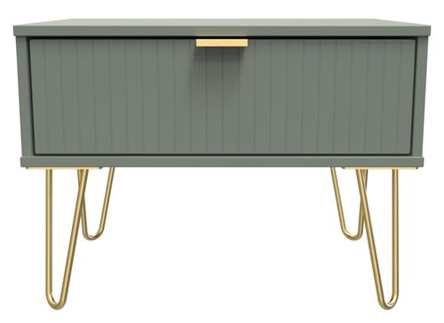 Linear Green 1 Drawer Wide Bedside Table with Gold Hairpin Legs