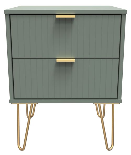 Linear Green 2 Drawer Bedside Cabinet with Gold Hairpin Legs
