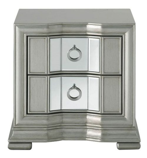 Lucca Bedside Cabinet - 2 Drawer - Mirrored - Grey