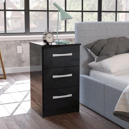 Lynx Bedside Cabinet - 3 Drawer - Black Gloss