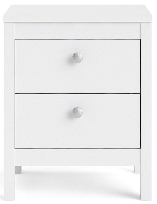 Madrid White 2 Drawer Bedside Cabinet