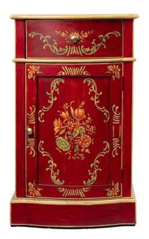 Meerut Red Floral Design 1 Door Bedside Cabinet