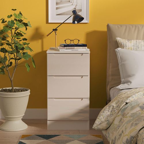 Milan Cashmere Gloss 3 Drawer Bedside Cabinet