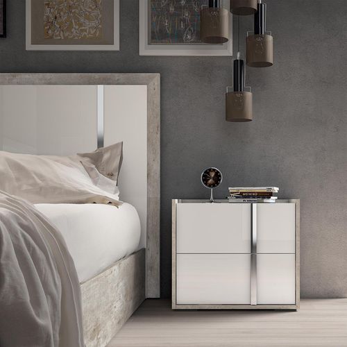 Modern Treviso Bedside Cabinet - 2 Drawer - Grey