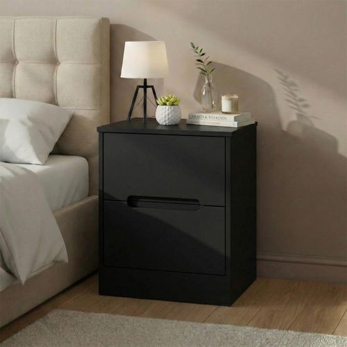 Monaco Bedside Cabinet - 2 Drawer - Black