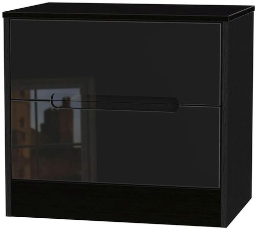 Monaco Black Gloss 2 Drawer Wide Bedside Cabinet