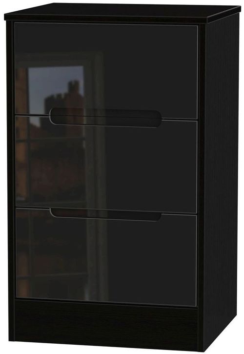 Monaco Black Gloss 3 Drawer Bedside Cabinet