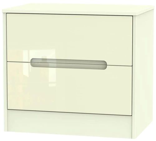 Monaco Cream Gloss 2 Drawer Wide Bedside Cabinet