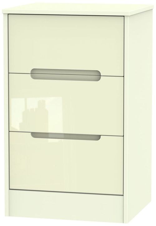 Monaco Cream Gloss 3 Drawer Bedside Cabinet